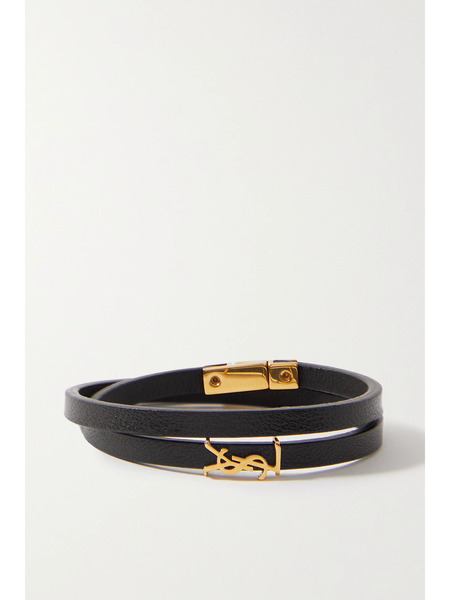  Saint Laurent Saint Laurent - Opyum Leather And Gold-tone Bracelet - Black 
