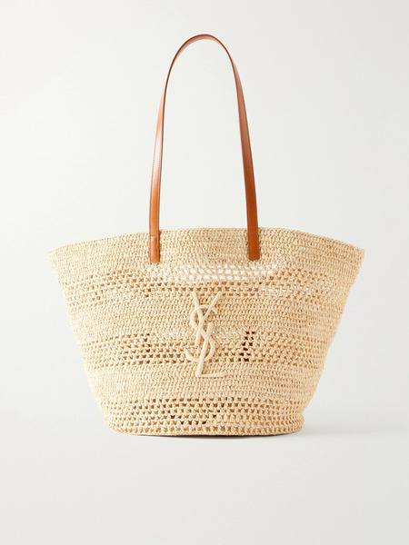  Saint Laurent Saint Laurent - Panier Large Leather-trimmed Raffia Tote - Brown 