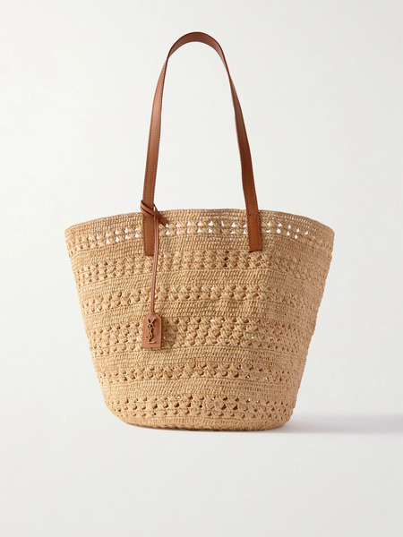  Saint Laurent Saint Laurent - Panier Medium Leather-trimmed Raffia Tote - Beige 