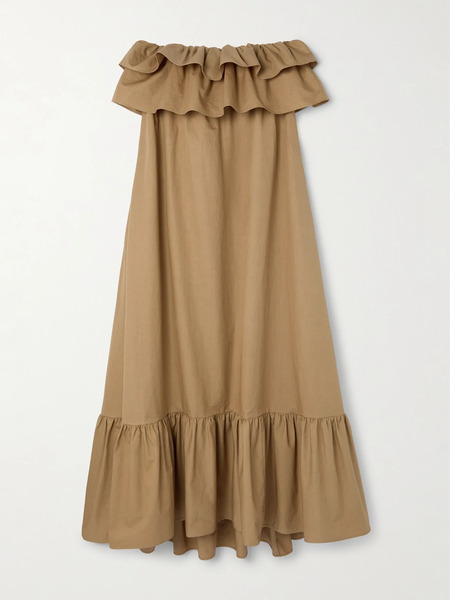 Saint Laurent Saint Laurent - Strapless Ruffled Cotton-gabardine Maxi Dress - Beige 