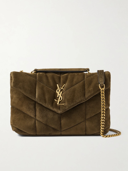  Saint Laurent Saint Laurent - Toy Puffer Matelassé Leather-trimmed Suede Shoulder Bag - Brown 