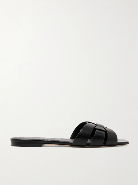  Saint Laurent Saint Laurent - Tribute Woven Leather Slides - Black 