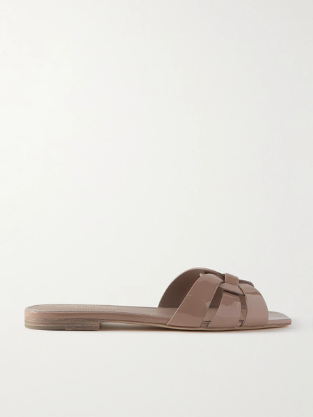  Saint Laurent Saint Laurent - Tribute Woven Patent-leather Slides - Beige 
