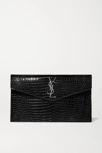  Saint Laurent Saint Laurent - Uptown Croc-effect Patent-leather Pouch - Black 