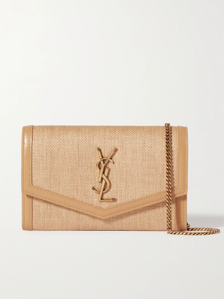  Saint Laurent Saint Laurent - Uptown Micro Leather-trimmed Raffia Shoulder Bag - Beige 