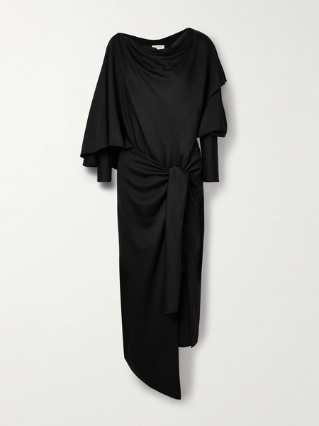  Salon 1884 Salon 1884 - Calliope Asymmetric Wrap-effect Draped Wool-jersey Midi Dress - Black 