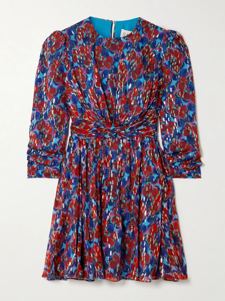  Saloni Saloni - Blythe-b Knotted Floral-print Metallic Silk-georgette Mini Dress - Multi 