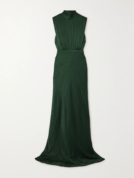  Saloni Saloni - Fleur Jacquard Halterneck Gown - Emerald 
