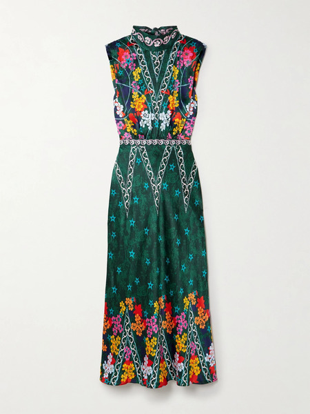 Saloni Saloni - Fleur Open-back Printed Silk-satin Midi Dress - Green 