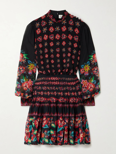  Saloni Saloni - Isa Pleated Floral-print Silk Crepe De Chine Mini Dress - Multi 