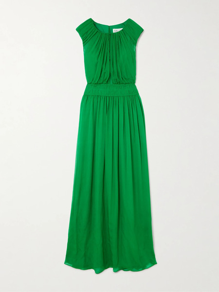  Saloni Saloni - Maryam Gathered Silk-blend Crepon Maxi Dress - Green 