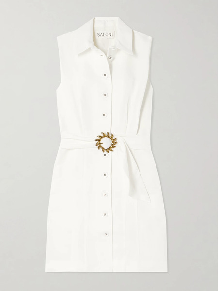  Saloni Saloni - Nya Belted Cotton, Linen And Silk-blend Mini Shirt Dress - Cream 