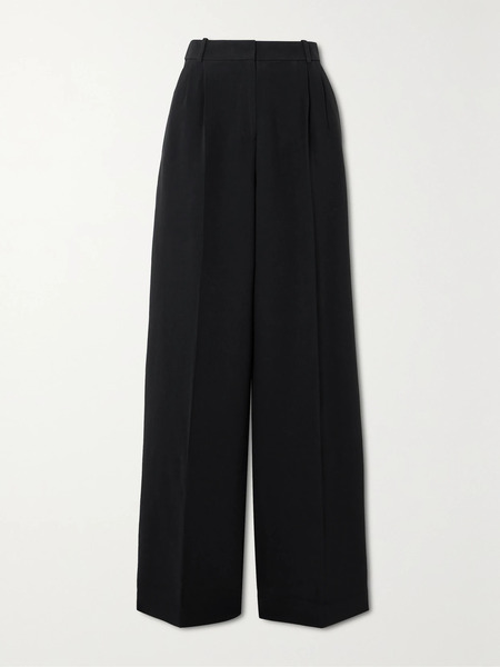  Saloni Saloni - Pleated Crepe Wide-leg Pants - Black 