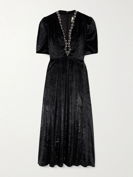  Saloni Saloni - Tabitha Embellished Metallic Velvet Midi Dress - Black 
