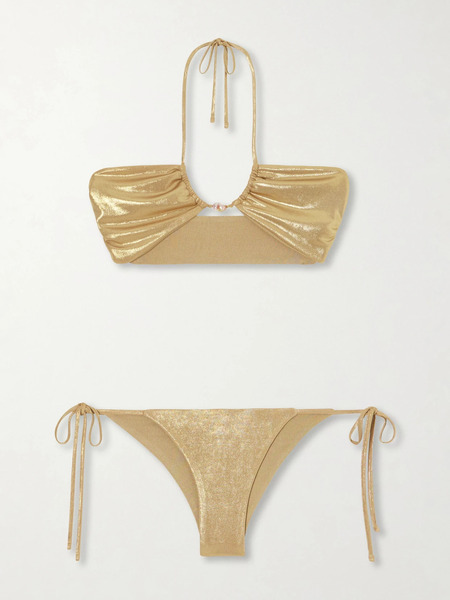  Sara Cristina Sara Cristina - Bahia Pearl-embellished Bikini - Gold 