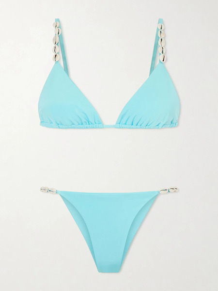  Sara Cristina Sara Cristina - Cowries Embellished Bikini - Blue 