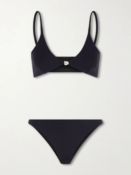  Sara Cristina Sara Cristina - Luna Pearl-embellished Bikini - Black 