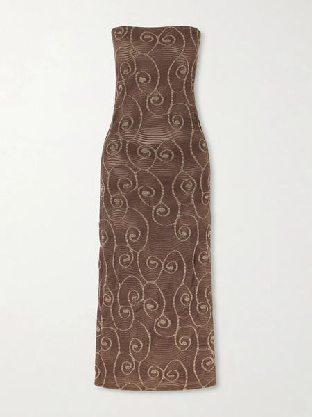  Sara Cristina Sara Cristina - Metallic Jacquard-knit Midi Dress - Chocolate 