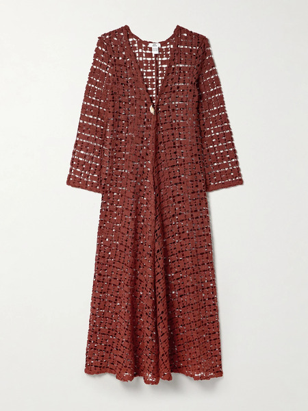  Sara Cristina Sara Cristina - Nerea Embellished Crocheted Cotton Maxi Dress - Red 
