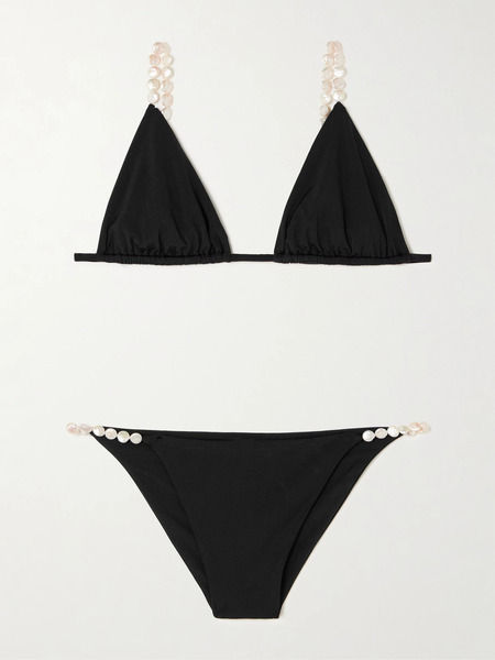  Sara Cristina Sara Cristina - Pearl-embellished Bikini - Black 