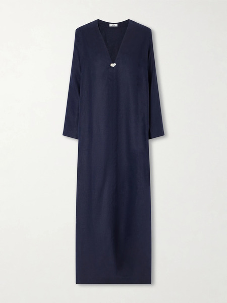  Sara Cristina Sara Cristina - Pearl-embellished Linen Kaftan - Navy 