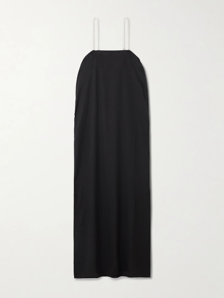  Sara Cristina Sara Cristina - Pearl-embellished Recycled-georgette Midi Dress - Black 