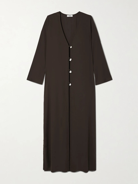  Sara Cristina Sara Cristina - Pearl-embellished Recycled Silk-georgette Coverup - Brown 