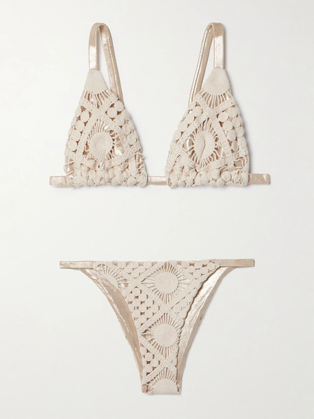  Sara Cristina Sara Cristina - Sun Crocheted Cotton And Metallic Triangle Bikini - Ivory 