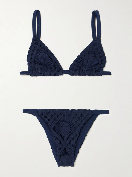  Sara Cristina Sara Cristina - Sun Crocheted Cotton Triangle Bikini - Navy 