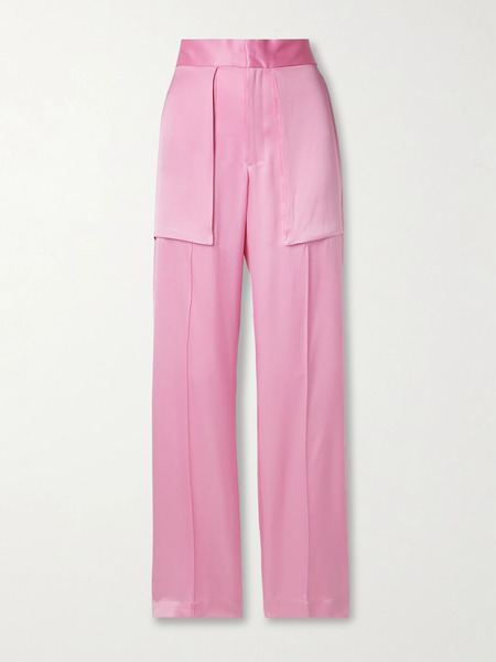  Sasuphi Sasuphi - Adriana Satin-trimmed Silk-blend Straight-leg Pants - Pink 