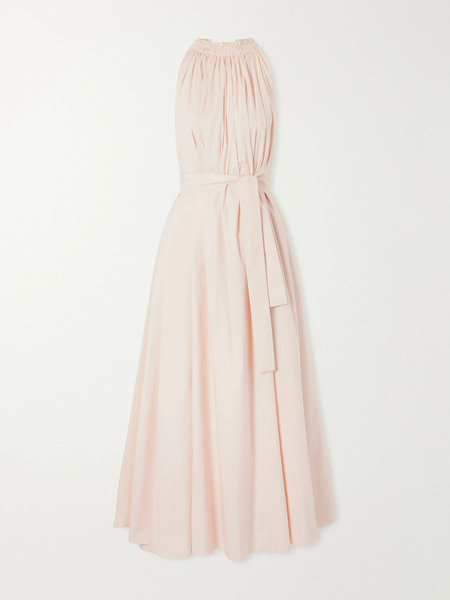  Sasuphi Sasuphi - Belted Pleated Cotton-blend Maxi Dress - Blush 