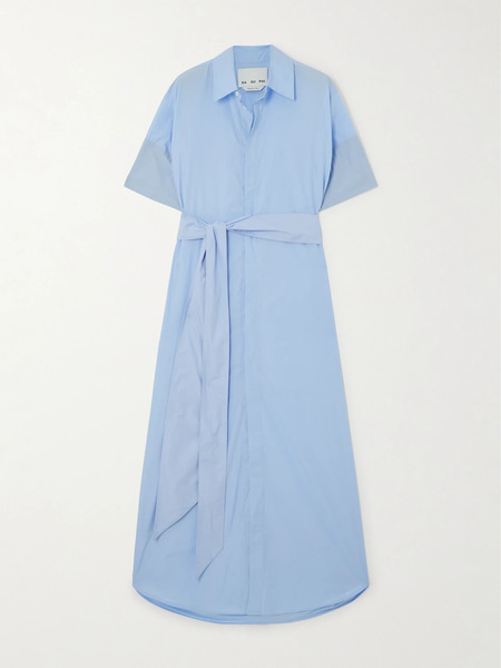  Sasuphi Sasuphi - Daria Belted Cotton-poplin Maxi Shirt Dress - Light Blue 