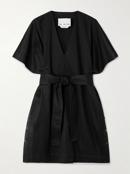  Sasuphi Sasuphi - Elettra Belted Cotton-twill Mini Dress - Black 