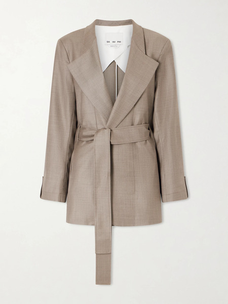  Sasuphi Sasuphi - Lauren Belted Wool-twill Blazer - Taupe 