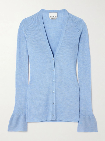  Sasuphi Sasuphi - Ribbed Cashmere And Silk-blend Cardigan - Light Blue 