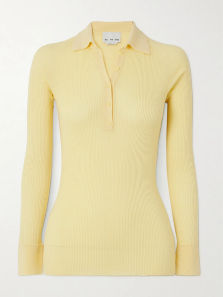  Sasuphi Sasuphi - Ribbed Cashmere And Silk-blend Polo Shirt - Yellow 