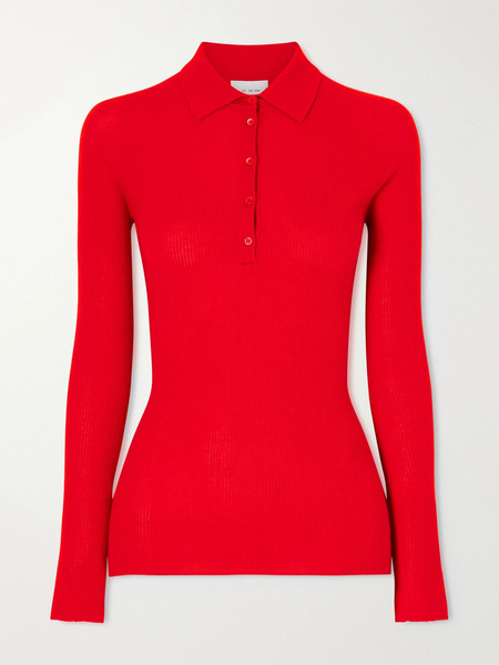  Sasuphi Sasuphi - Ribbed-knit Cashmere And Silk-blend Polo Shirt - Red 