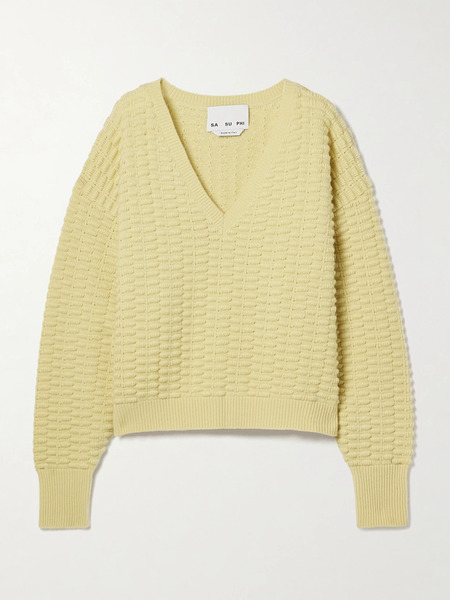  Sasuphi Sasuphi - Textured Merino Wool And Cashmere-blend Sweater - Pastel Yellow 