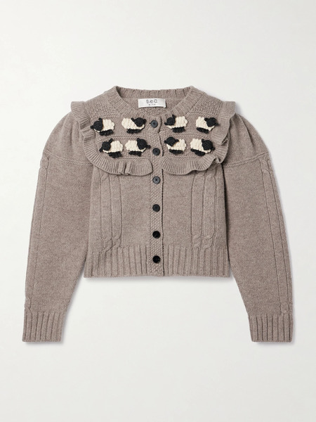  Sea Sea - Benny Appliquéd Cable-knit Wool Cardigan - Taupe 