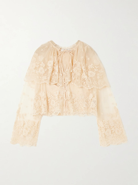  Sea Sea - Brontë Embroidered Tiered Mesh Top - Cream 
