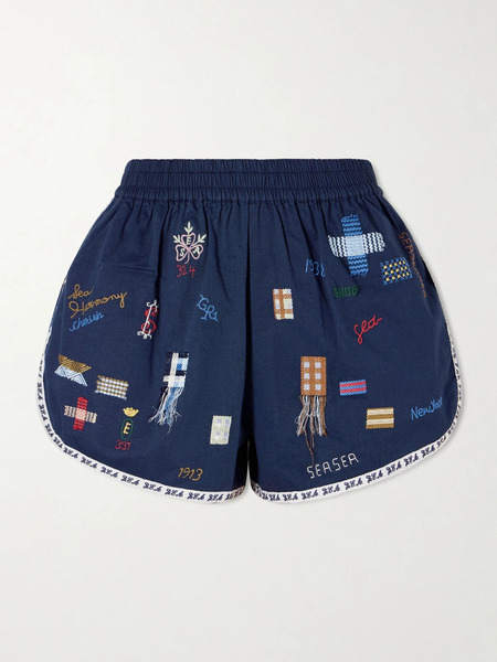  Sea Sea - Claira Embroidered Cotton Shorts - Navy 