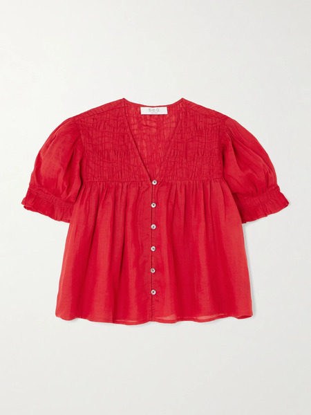  Sea Sea - Imogen Cropped Pleated Ramie-voile Blouse - Red 