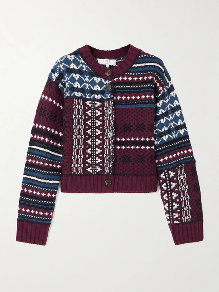  Sea Sea - Linea Paneled Fair Isle Merino Wool Cardigan - Burgundy 