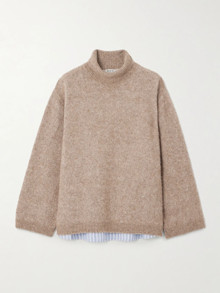  Sea Sea - Mallory Checked Cotton-blend Trimmed Knitted Turtleneck Sweater - Camel 