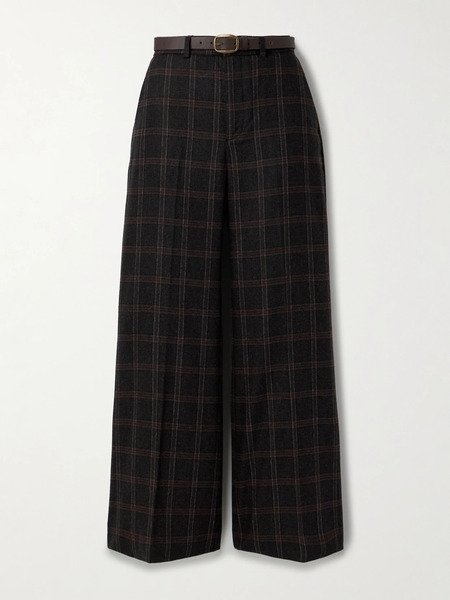  Sea Sea - Monroe Belted Checked Wool-blend Wide-leg Pants - Brown 