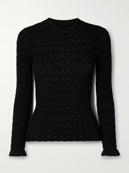  Sea Sea - Ruby Ruffled Metallic Pointelle-knit Top - Black 