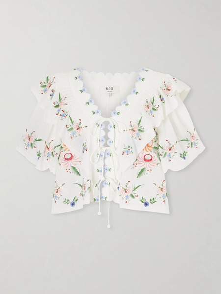  Sea Sea - Serafina Ruffled Embroidered Blouse - Cream 