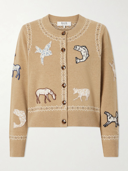  Sea Sea - Winslow Appliquéd Wool Cardigan - Beige 