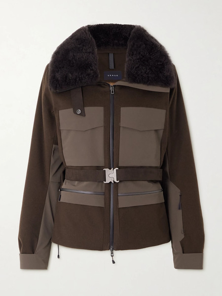  Sease Sease - Belted Plush And Twill-trimmed Wool And Cashmere-blend Felt Down Ski Jacket - Dark Brown 