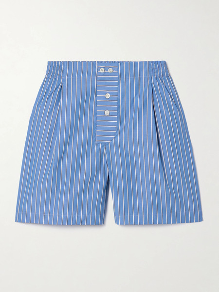  Sébline Sébline - Pleated Striped Cotton-poplin Shorts - Blue 
